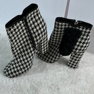 Rocket Dog Houndstooth Ankle Boots Womens 8.5 Block Heel Zip Bootie